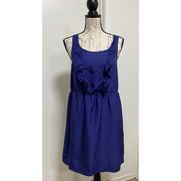 Maeve Dress Womens Small Blue Mini Ruffles 100% Silk Elastic Waist Pockets - Picture 1 of 11